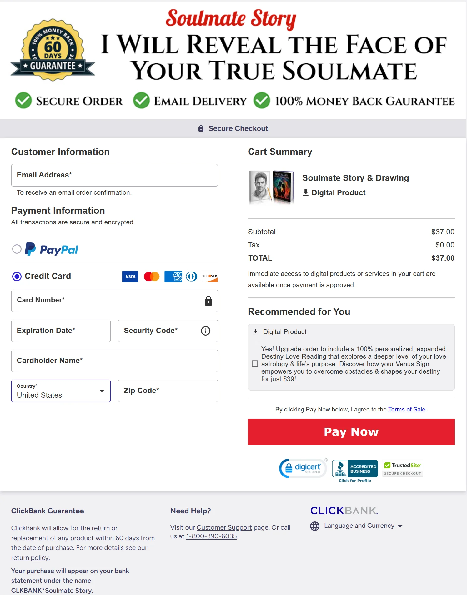 Soulmate Story checkout page